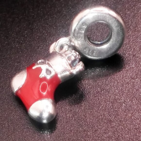 Pandora Festive Stocking Dangle Charm 925 Sterling Silver Red Enamel RETIRED - Picture 10 of 10